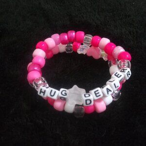 Hug Dealer Kandi Bracelet Set – Handmade Pink & White Beaded Rave Jewelry